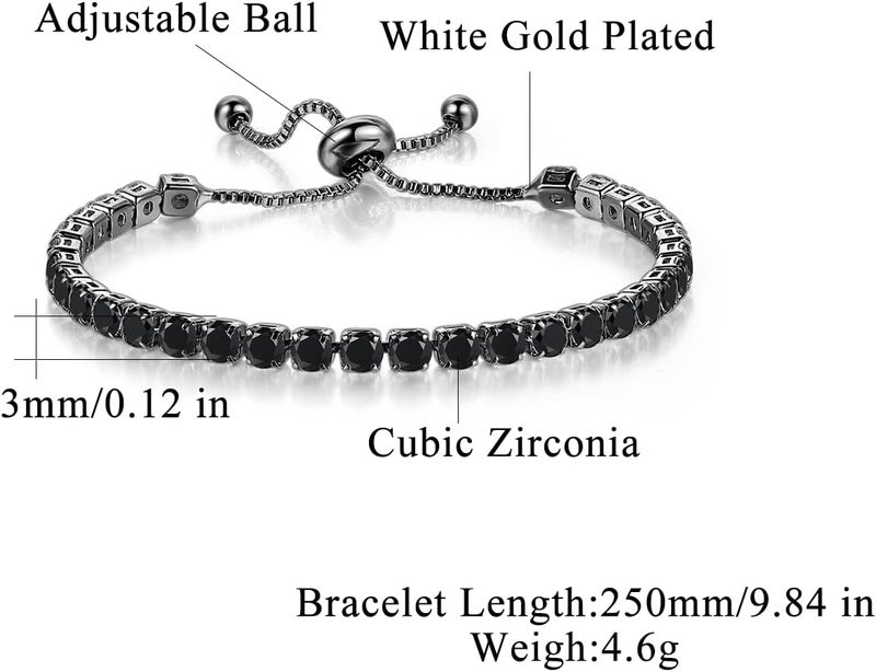 CiNily Adjustable Tennis Bracelets for Women Teen Girls Rainbow Cubic Zirconia Bracelet 14K White Gold Plated Hypoallergenic Slider Bracelet Jewelry Gift - Image 3
